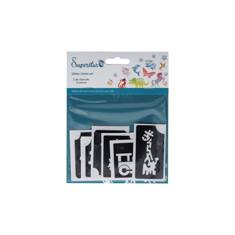 Superstar Glitter Tattoo Set CUTE | 12 Adorable Stencils