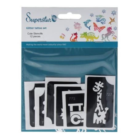 Superstar Glitter Tattoo Set CUTE | 12 Adorable Stencils