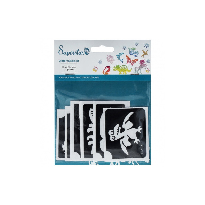 Superstar Glitter Tattoo Set DINO | 12 Adorable Stencils