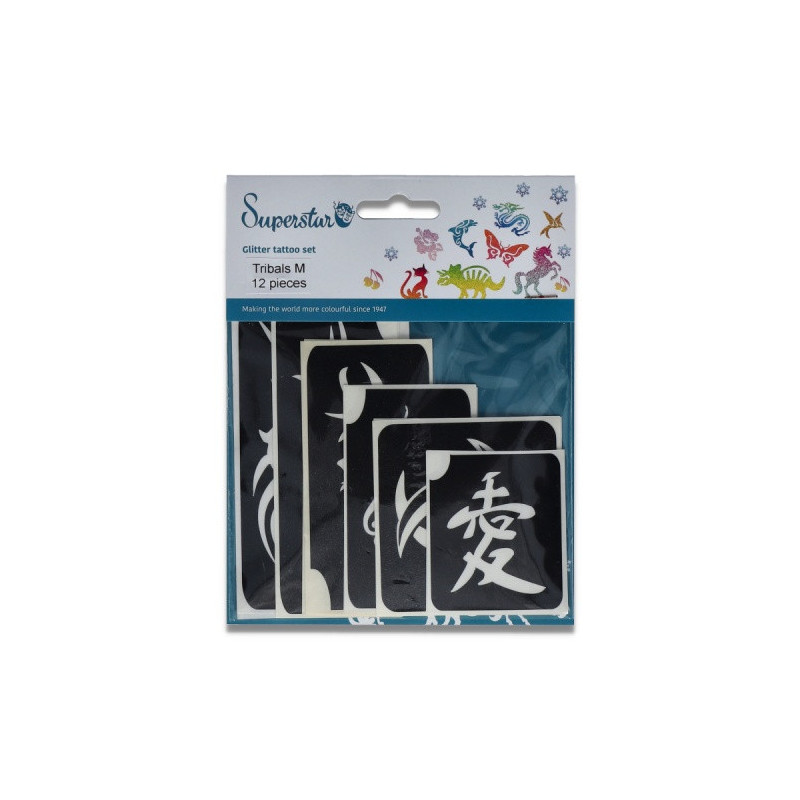 Superstar Glitter Tattoo Set TRIBAL | 12  Stencils