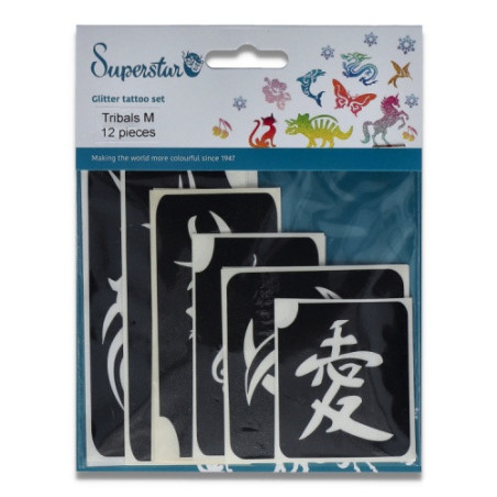 Superstar Glitter Tattoo Set TRIBAL | 12  Stencils