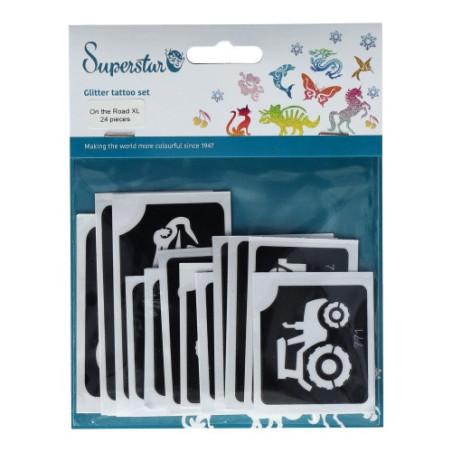 Superstar Glitter Tattoo Set ON THE ROAD| 24  Stencils