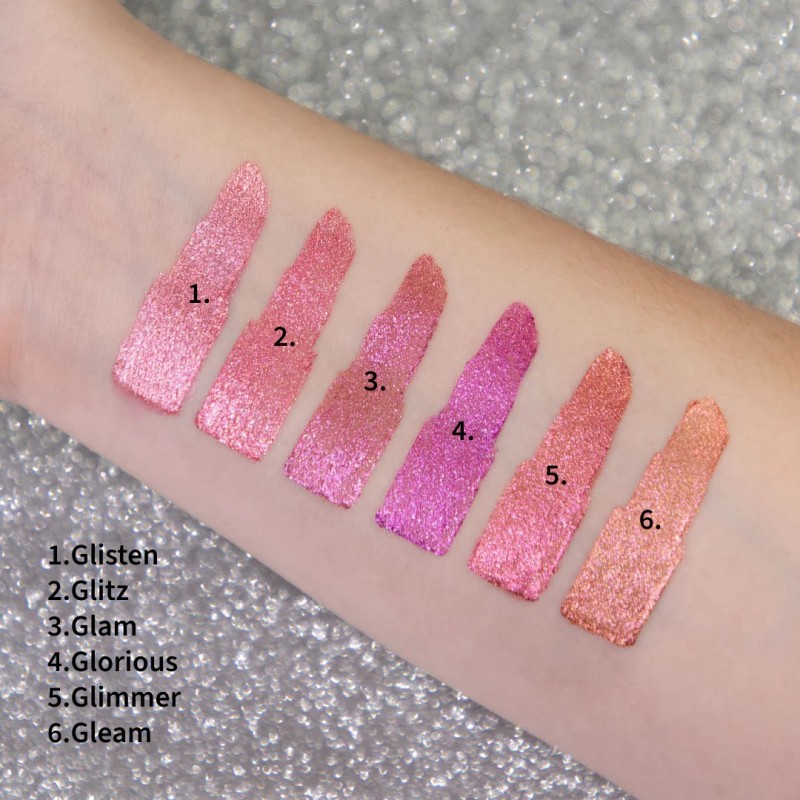 Gimme Glitter Lipstick delivers bold pigment with a dazzling shimmer, giving your lips a show-stopping sparkle in just one swipe